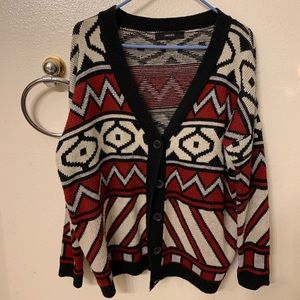 Patterned oversized v-neck cardigan
